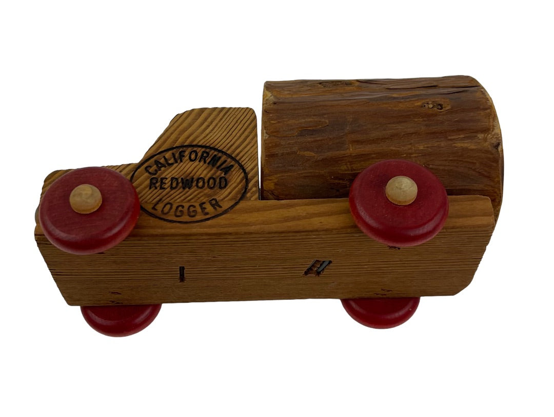 California Redwood Logger Wooden Toy Truck Red Wheels