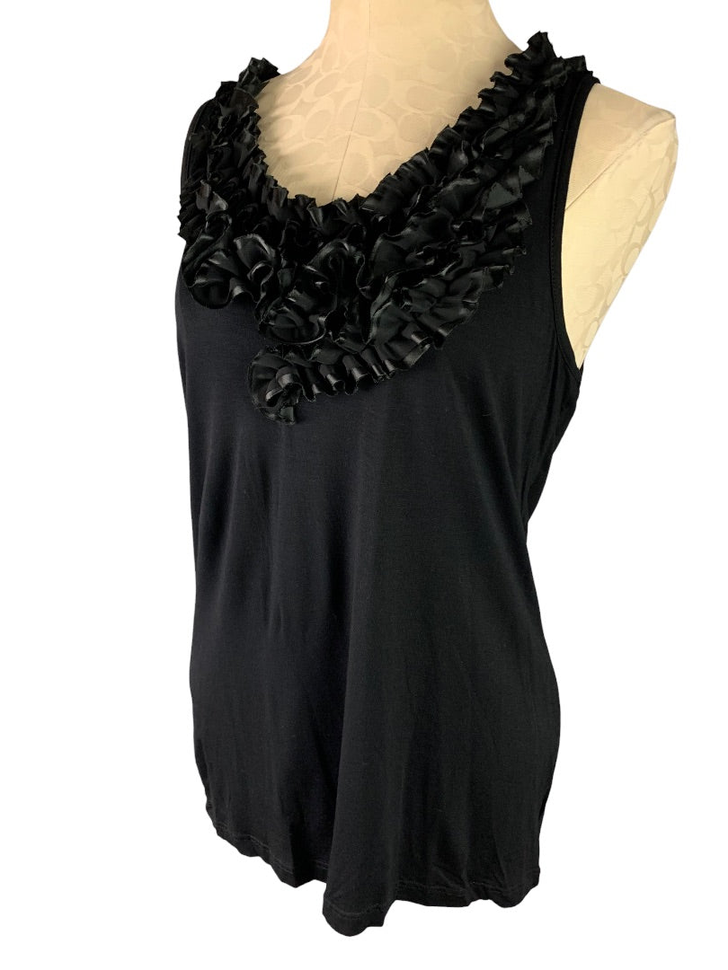 Large Status by Chenault Women's New Black Ruffle Neck Tank Top Sleeveless