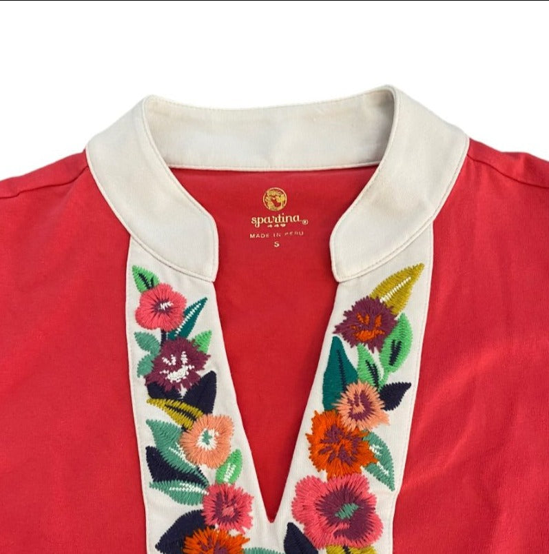 Small Spartina Sleeveless Embroidered V-Neck Top Blouse