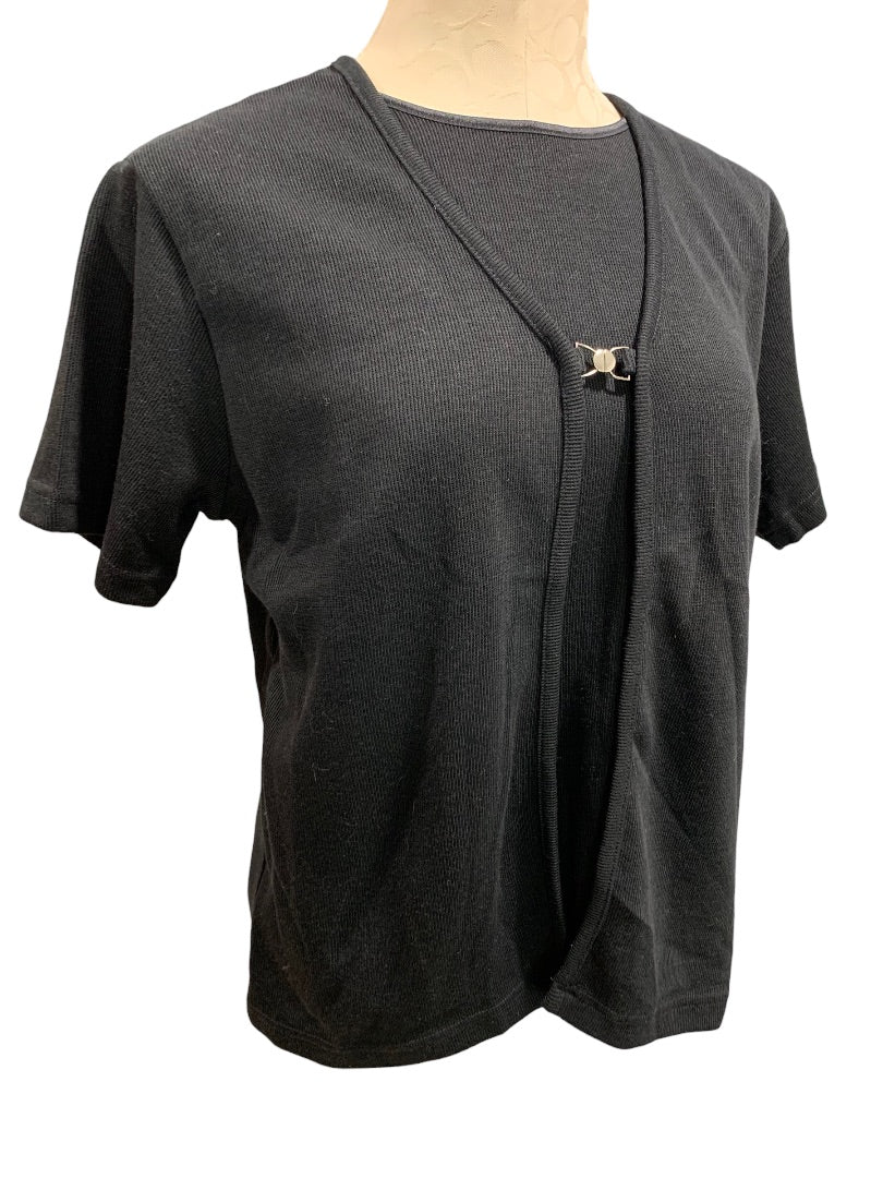 Large Carolyn Taylor Women's Black New Short Sleeve Pullover Cardigan Style Sweater