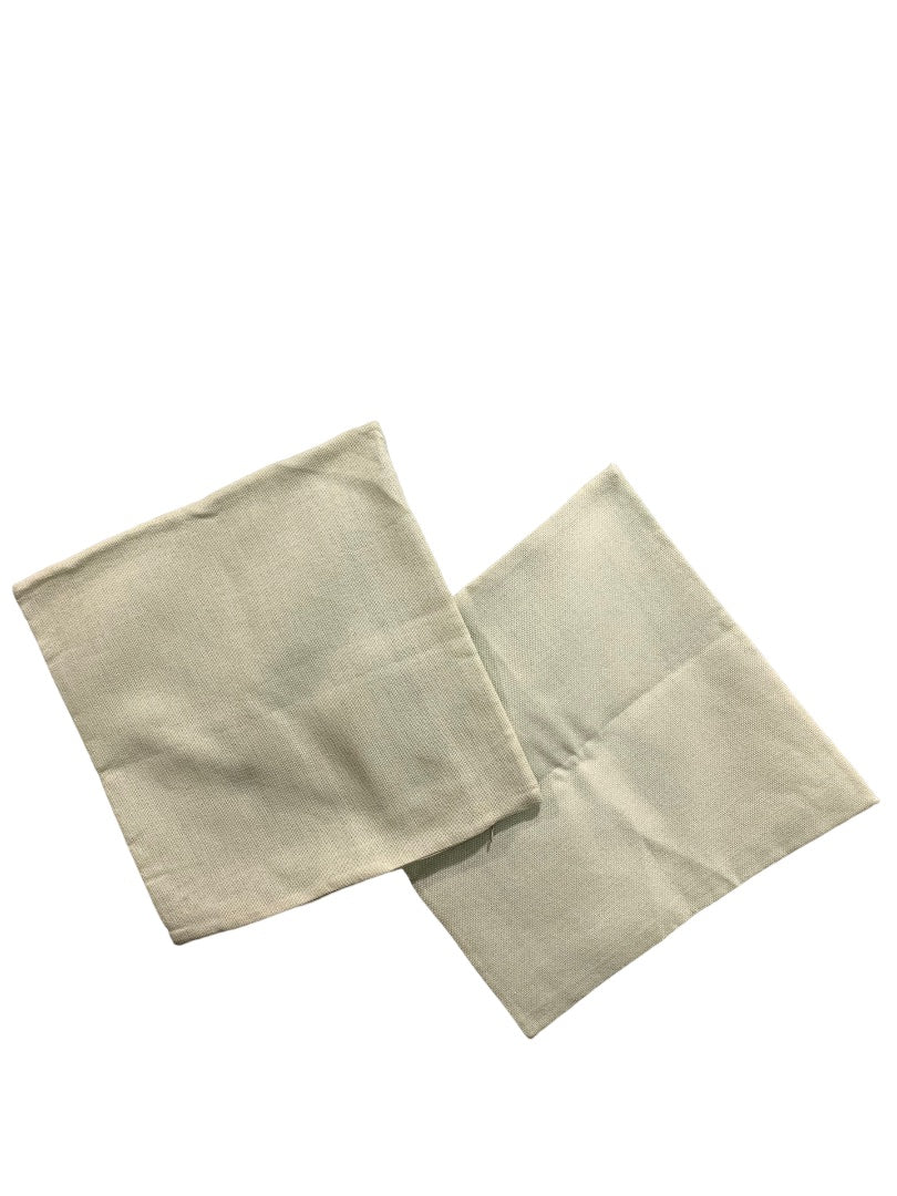Set of 2 Pillow Covers Burlap Style Green Blue Striped 16" Square Zip Closure