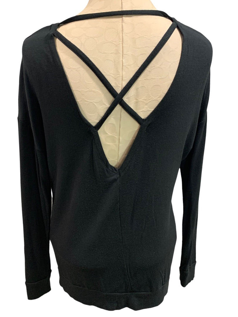 Medium Balance Collection Women's Black Oversize V-Neck Shirt Criss Cross