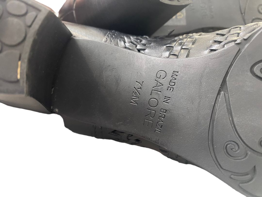 7.5 Brighton Galore Black Woven Leather Booties Boots