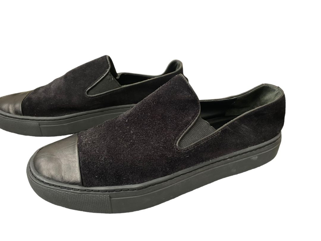 7 VINCE Neda Black Suede Slip-On Sneakers Leather Toe Cap