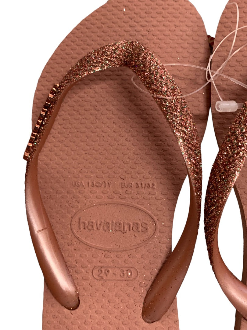 13c/1Y Havaianas Girls Youth Crocus Rose Pink Glitter Flip Flop Sandals