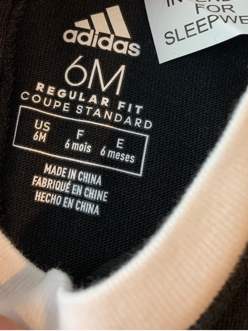 6 Months Adidas Boys Black One Piece Logo Short Sleeve Shorts New