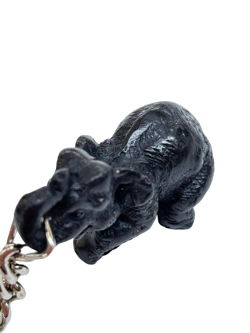 Vintage Black Resin Elephant Keychain Key Ring 2" New