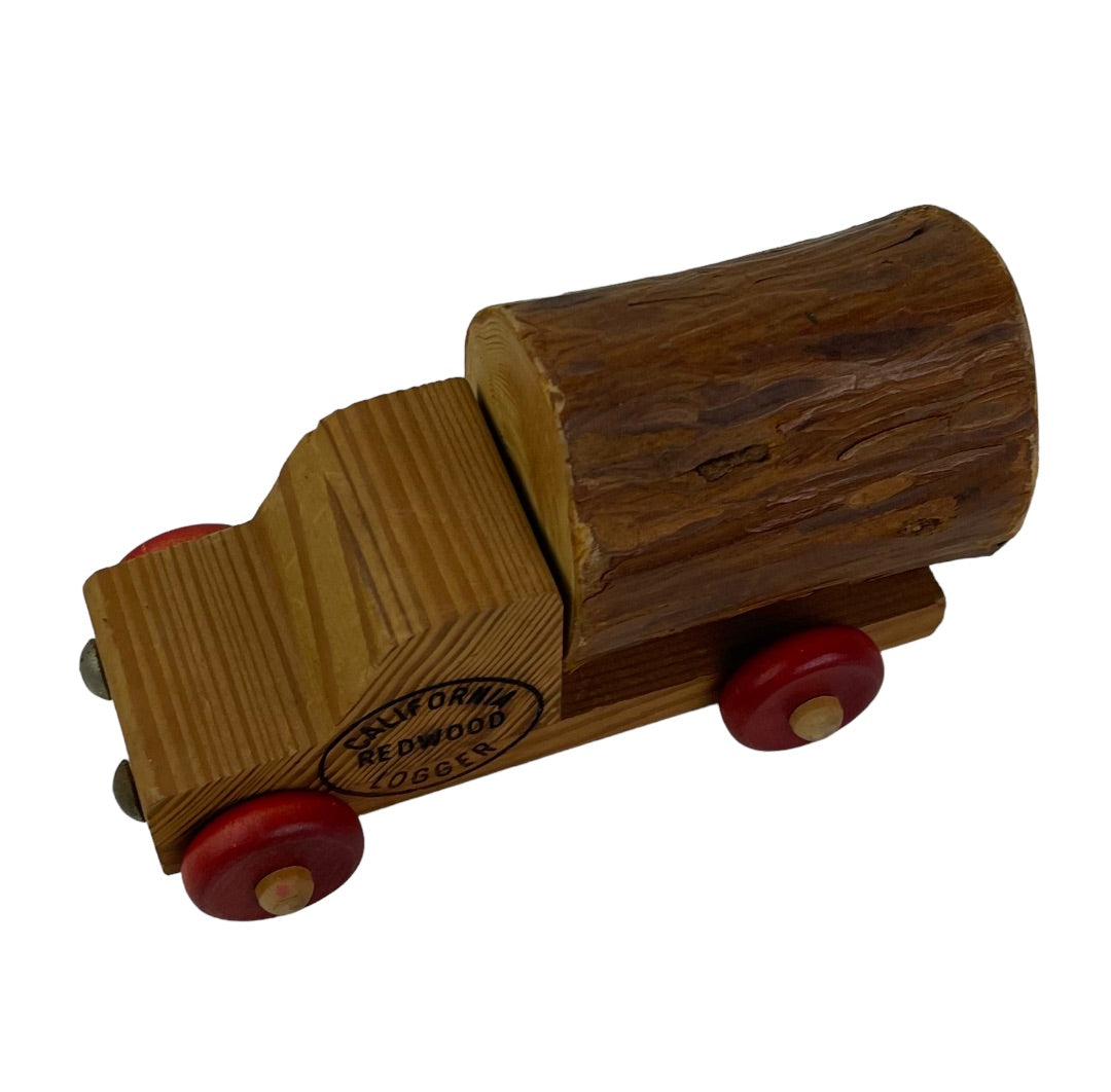 California Redwood Logger Wooden Toy Truck Red Wheels