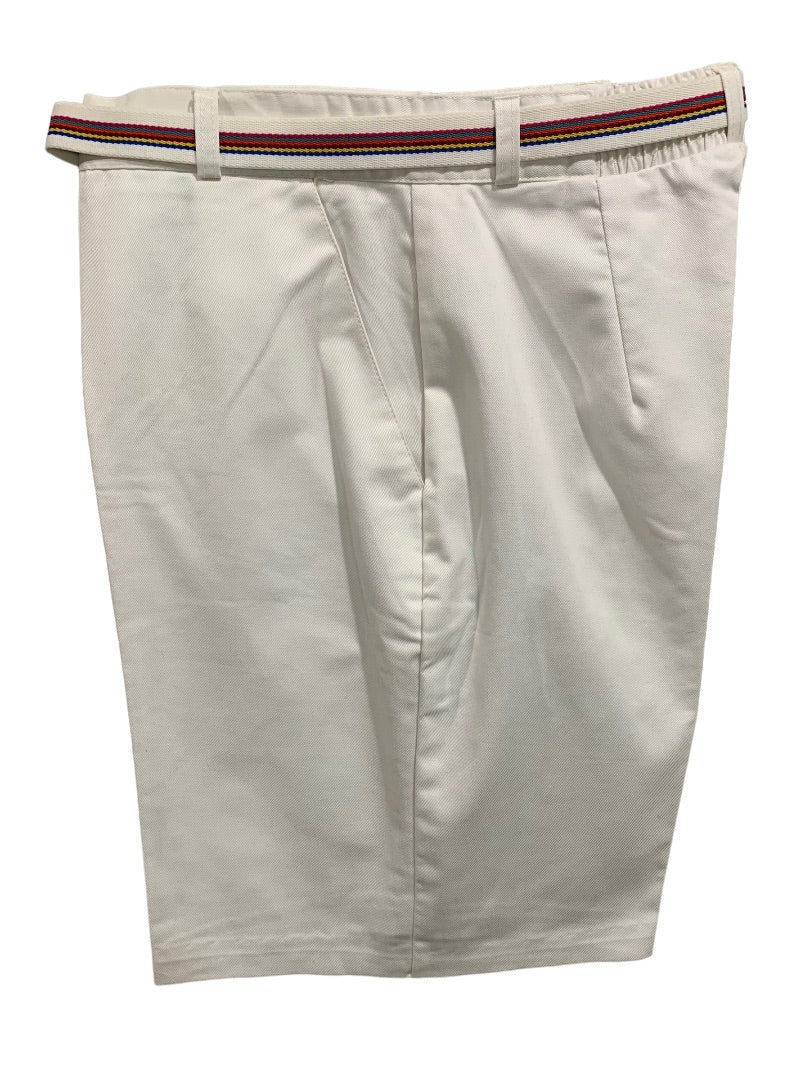 Size 12 Russ Sport Women's White Chino Golf Shorts 1980s Vintage Rainbow Belt