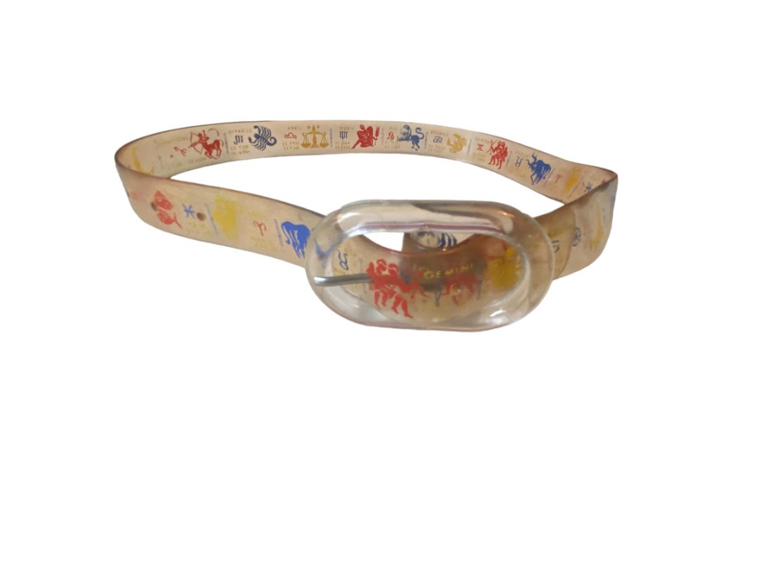 80's Clear Vinyl Rubber Zodiac Sign Belt 30" Long 1" Wide