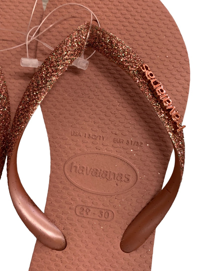 13c/1Y Havaianas Girls Youth Crocus Rose Pink Glitter Flip Flop Sandals