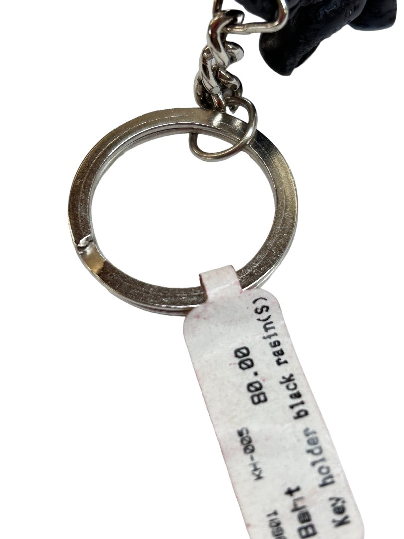 Vintage Black Resin Elephant Keychain Key Ring 2" New