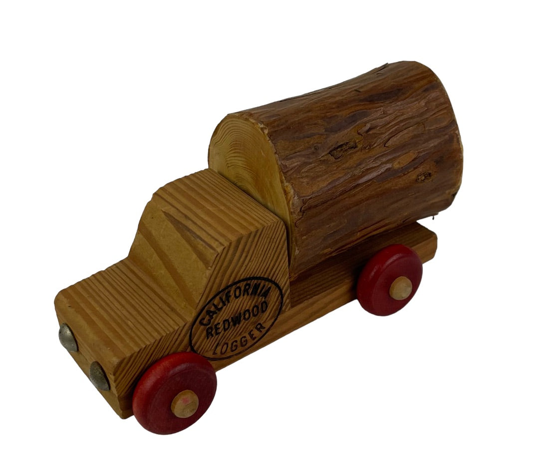 California Redwood Logger Wooden Toy Truck Red Wheels