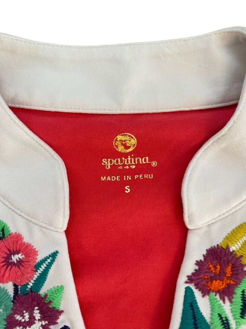 Small Spartina Sleeveless Embroidered V-Neck Top Blouse