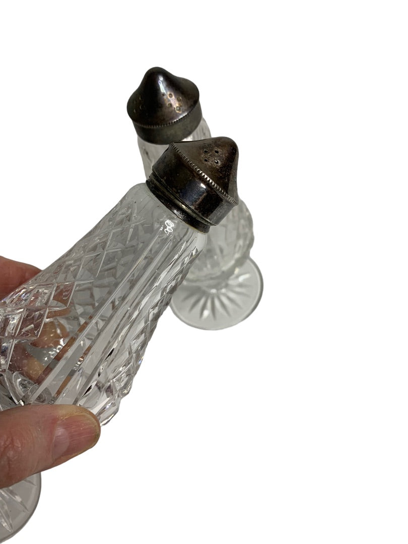 Vintage 1970s Crystal Footed Salt and Pepper Shakers Set 6.25 Inches