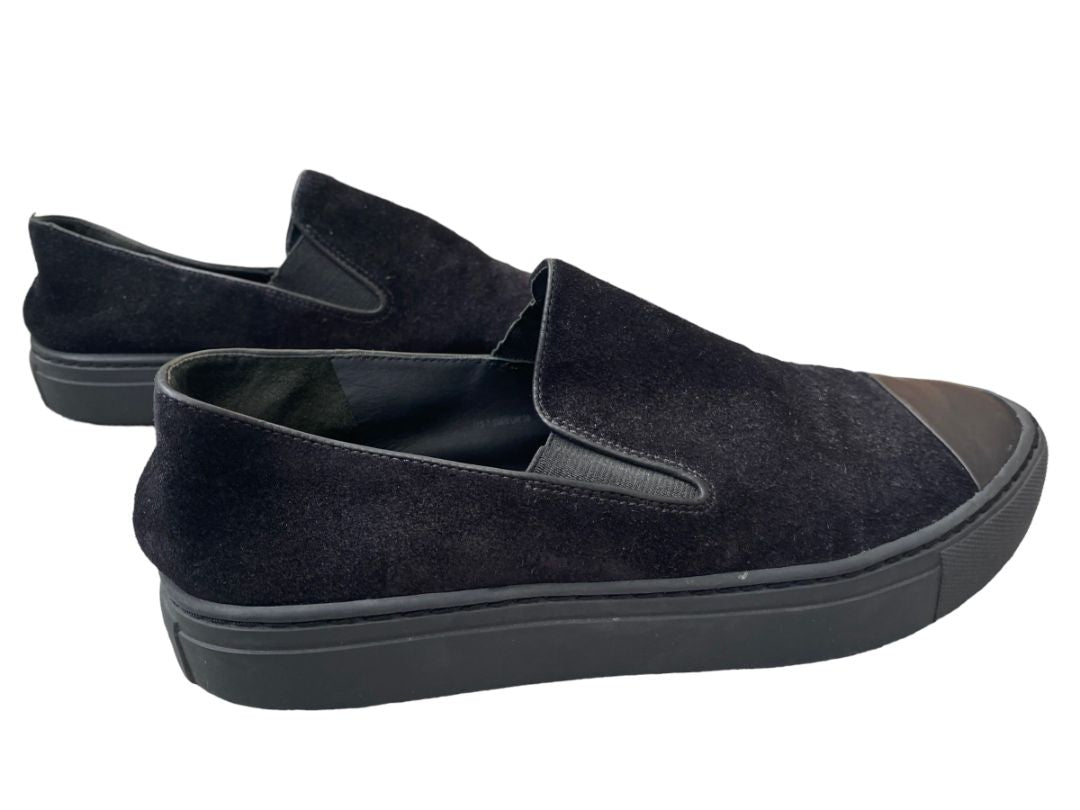 7 VINCE Neda Black Suede Slip-On Sneakers Leather Toe Cap