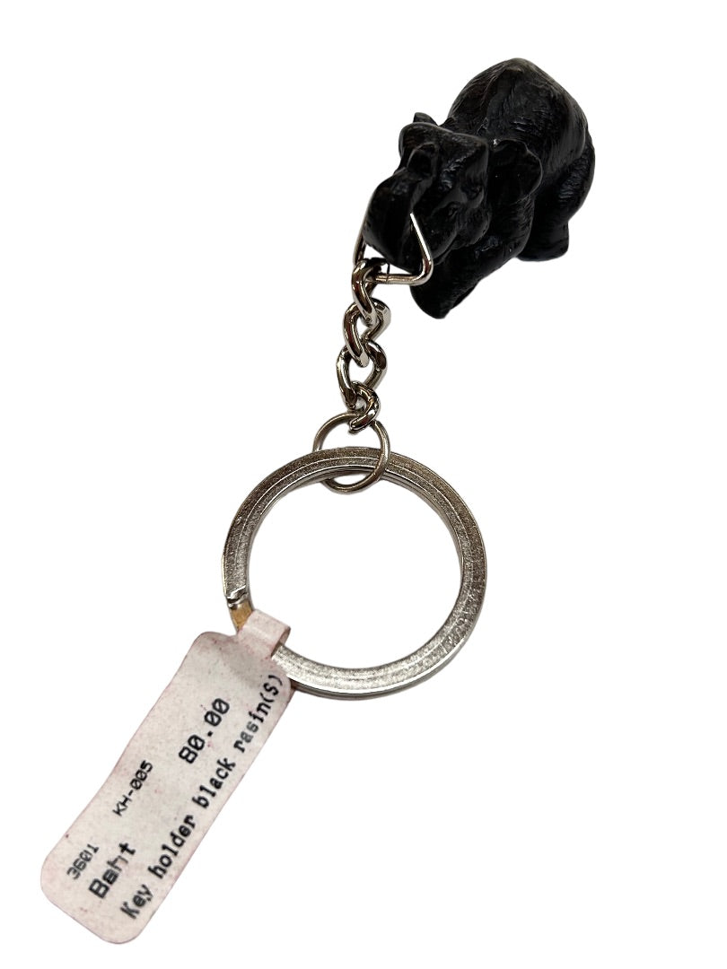 Vintage Black Resin Elephant Keychain Key Ring 2" New