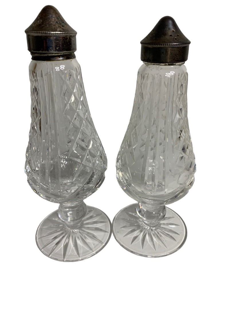 Vintage 1970s Crystal Footed Salt and Pepper Shakers Set 6.25 Inches
