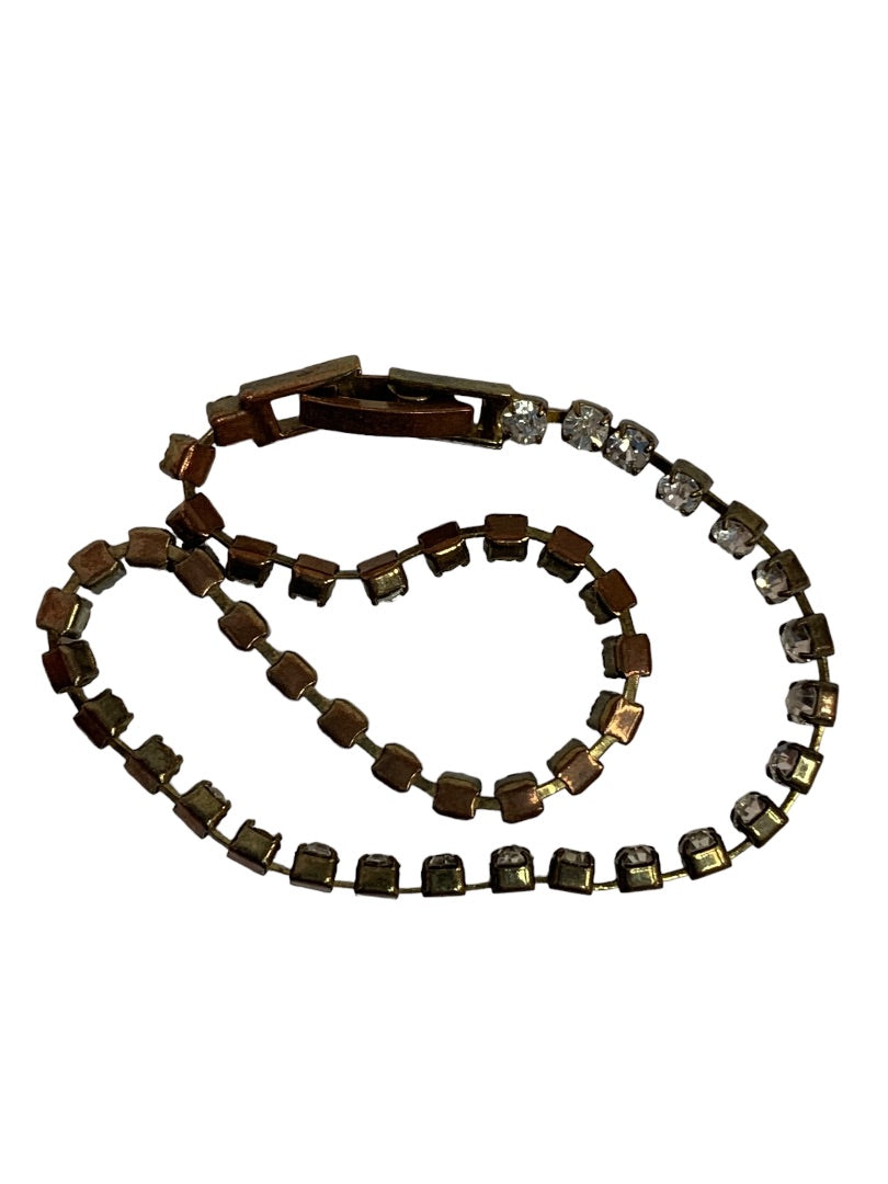 Vintage Rhinestone Tennis Bracelet 7.5" Length Clear and Silvertone