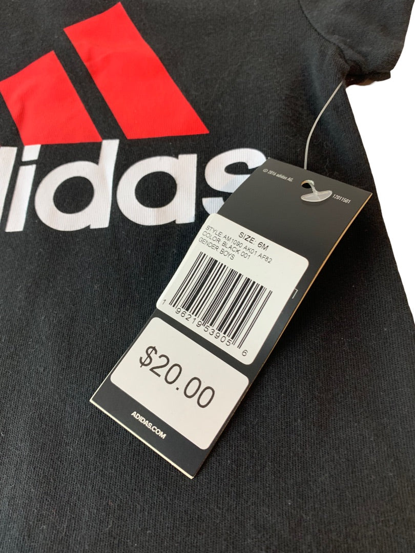 6 Months Adidas Boys Black One Piece Logo Short Sleeve Shorts New