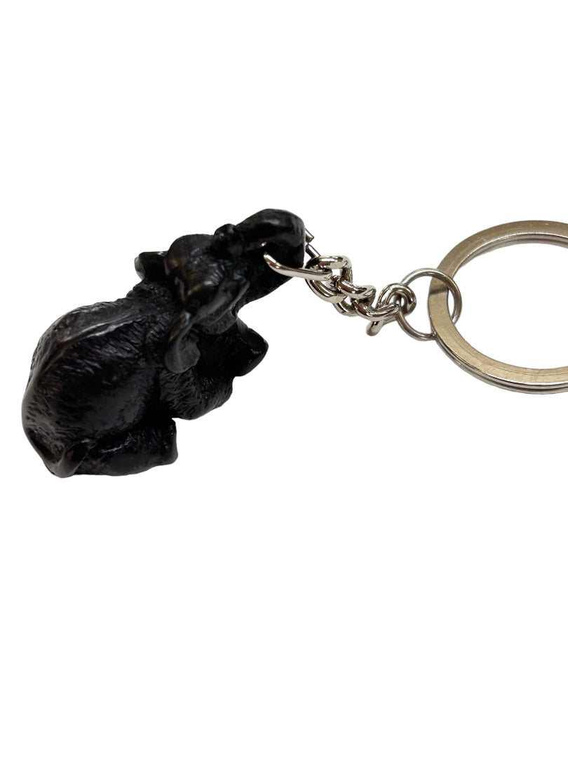 Vintage Black Resin Elephant Keychain Key Ring 2" New