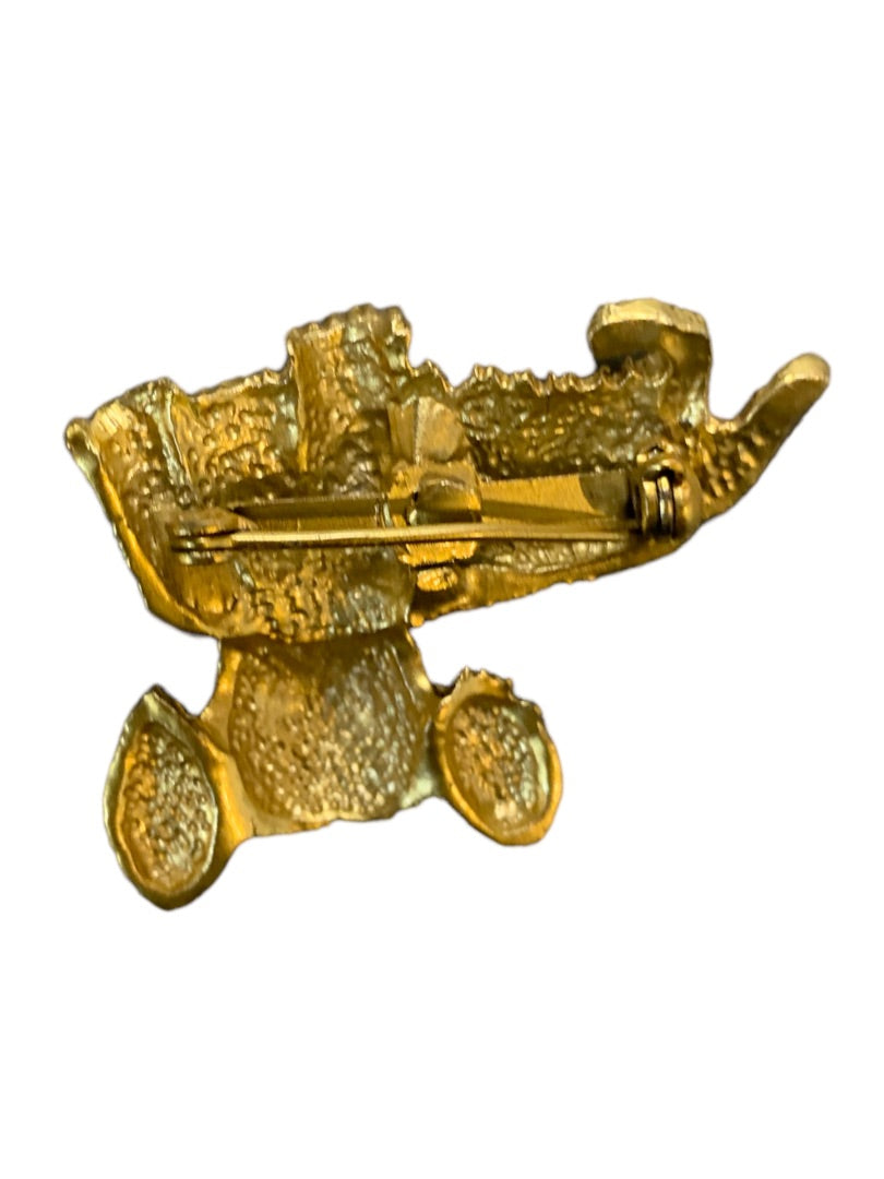 Vintage Terrier Dog Brooch, Long Haired Dog Pin, Rhinestone Collar, Gold Plated, 1980s Vintage Jewelry