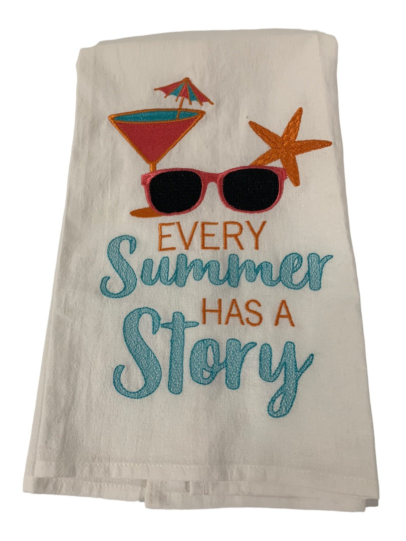 New "Every Summer Has a Story" Flour Sack Cotton Tea Towel 17" x 26"