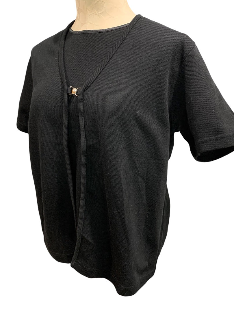 Large Carolyn Taylor Women's Black New Short Sleeve Pullover Cardigan Style Sweater