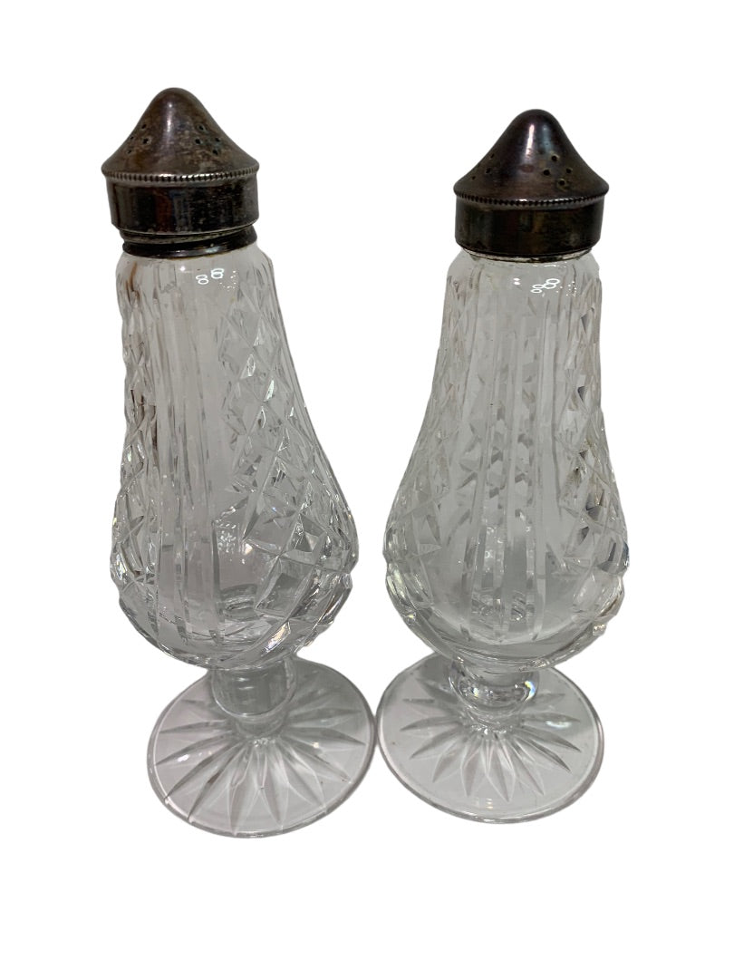 Vintage 1970s Crystal Footed Salt and Pepper Shakers Set 6.25 Inches
