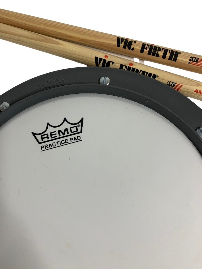 Remo Practice Drum Pad WC Firth Drumsticks 3A Hickory