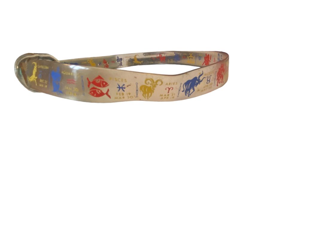 80's Clear Vinyl Rubber Zodiac Sign Belt 30" Long 1" Wide
