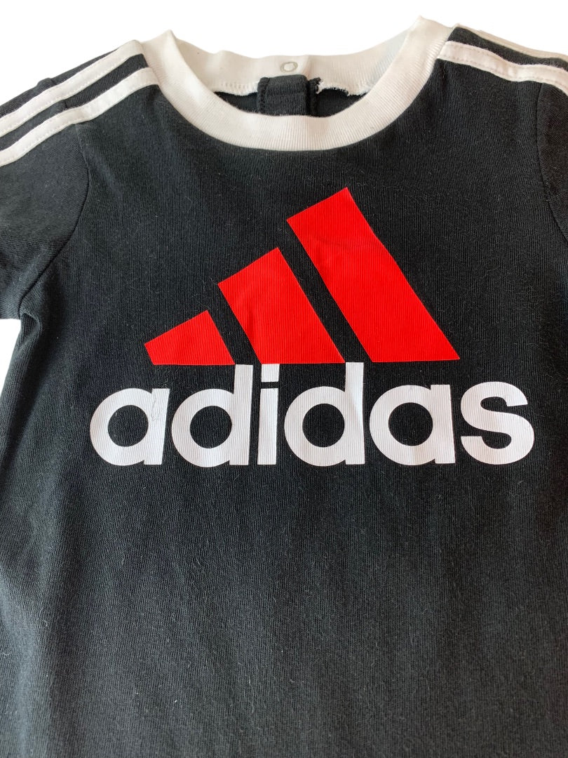 6 Months Adidas Boys Black One Piece Logo Short Sleeve Shorts New