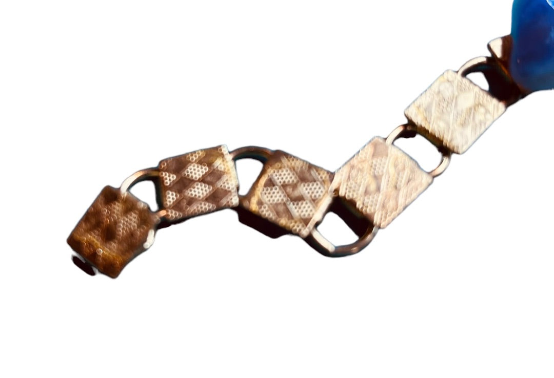 Vintage Three Stone Purple Blue Orange Goldtone Link Bracelet 7"