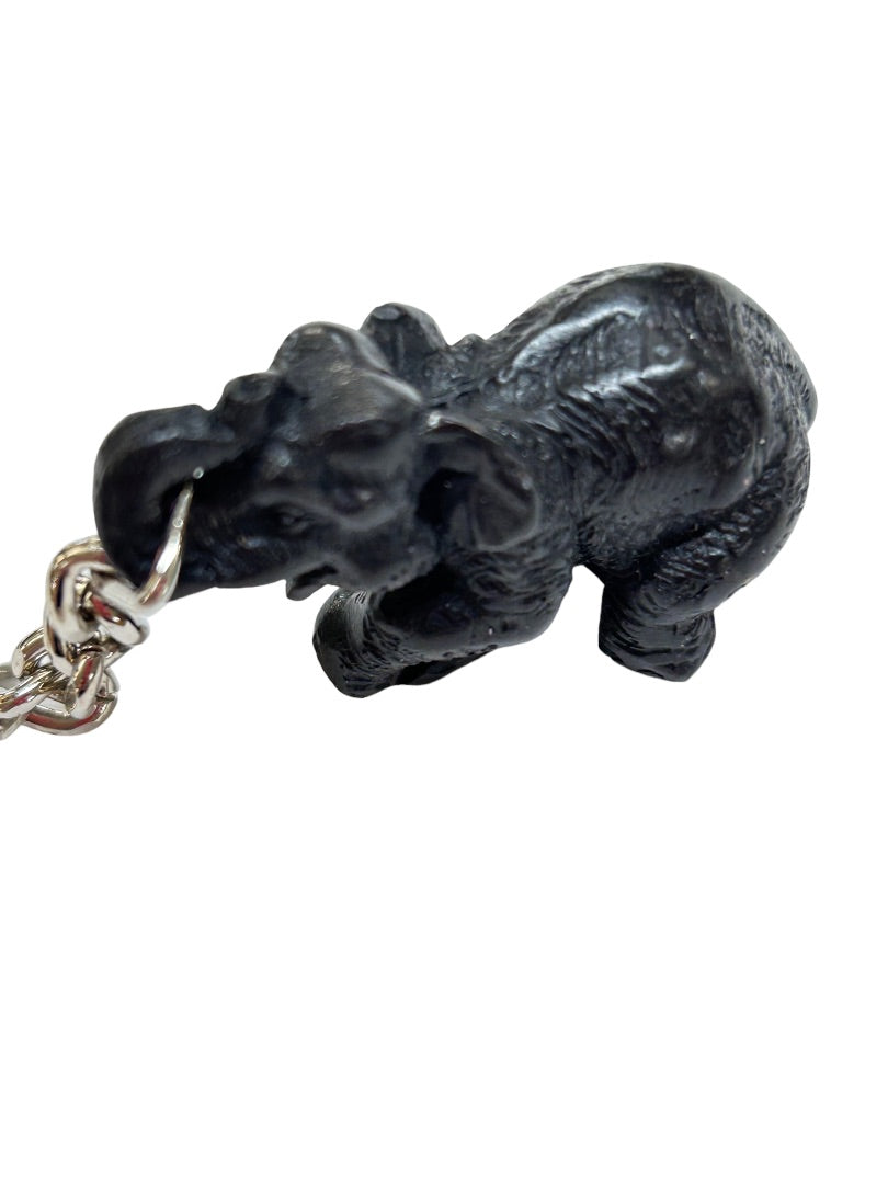 Vintage Black Resin Elephant Keychain Key Ring 2" New