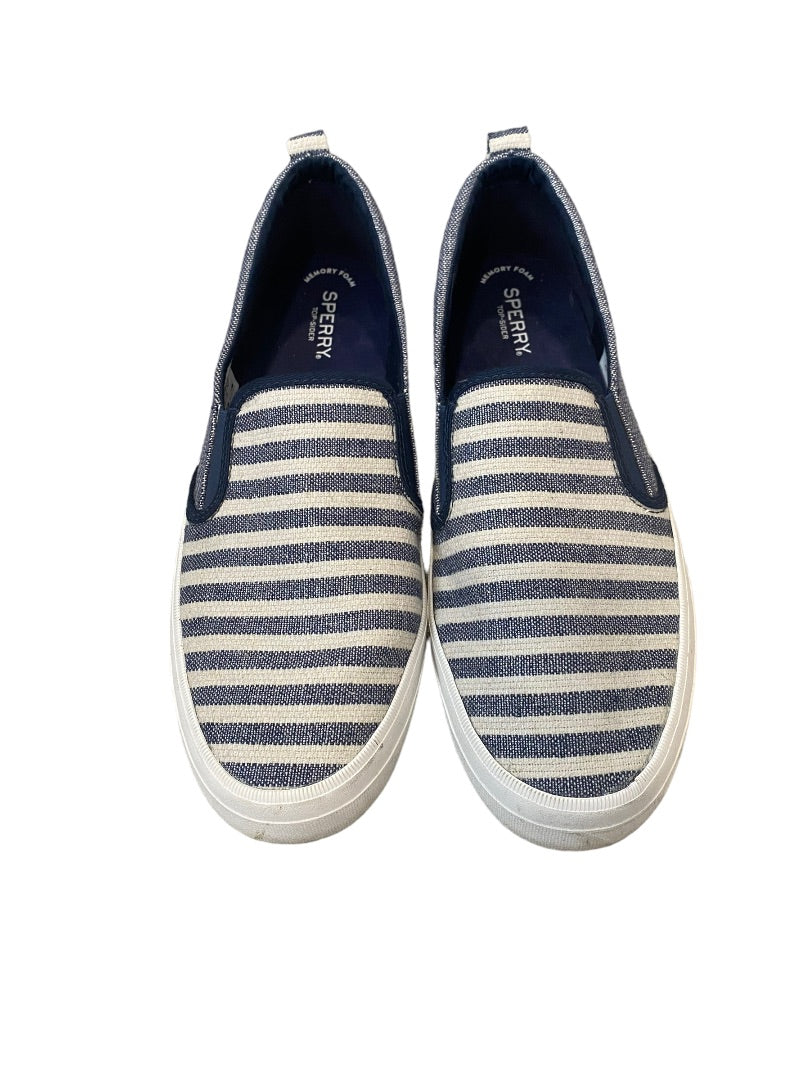 Size 12 Sperry Blue White Striped Slip On Sneakers Women's