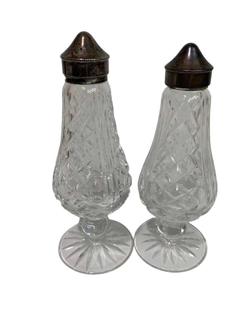 Vintage 1970s Crystal Footed Salt and Pepper Shakers Set 6.25 Inches