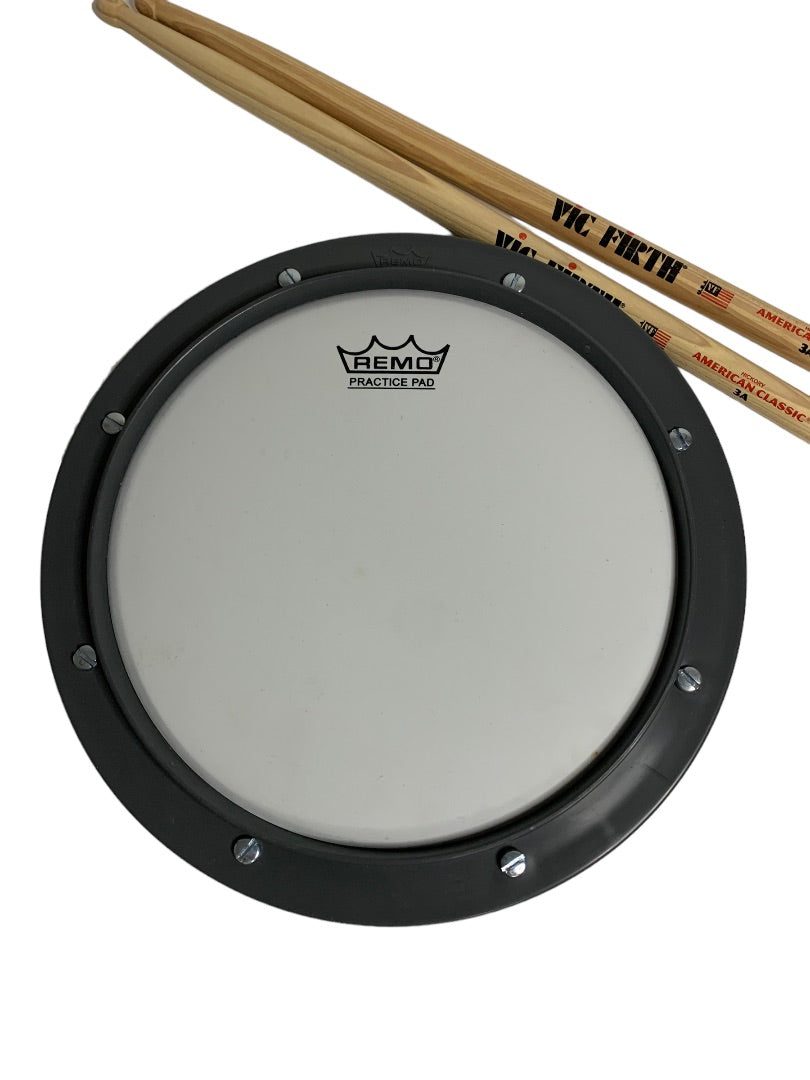 Remo Practice Drum Pad WC Firth Drumsticks 3A Hickory