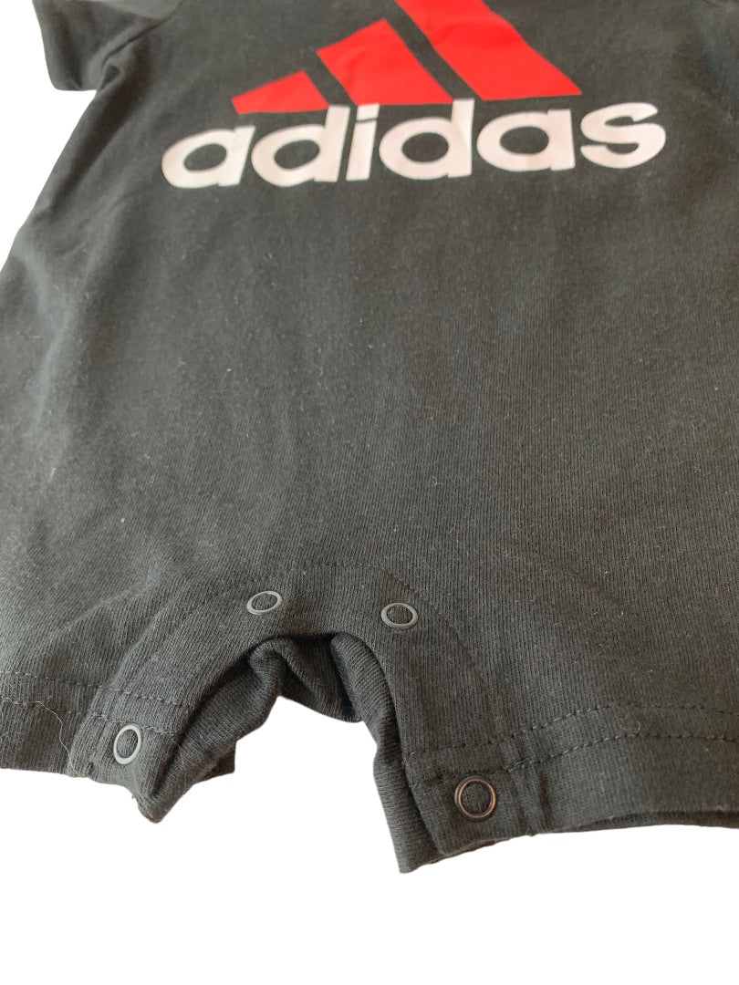 6 Months Adidas Boys Black One Piece Logo Short Sleeve Shorts New