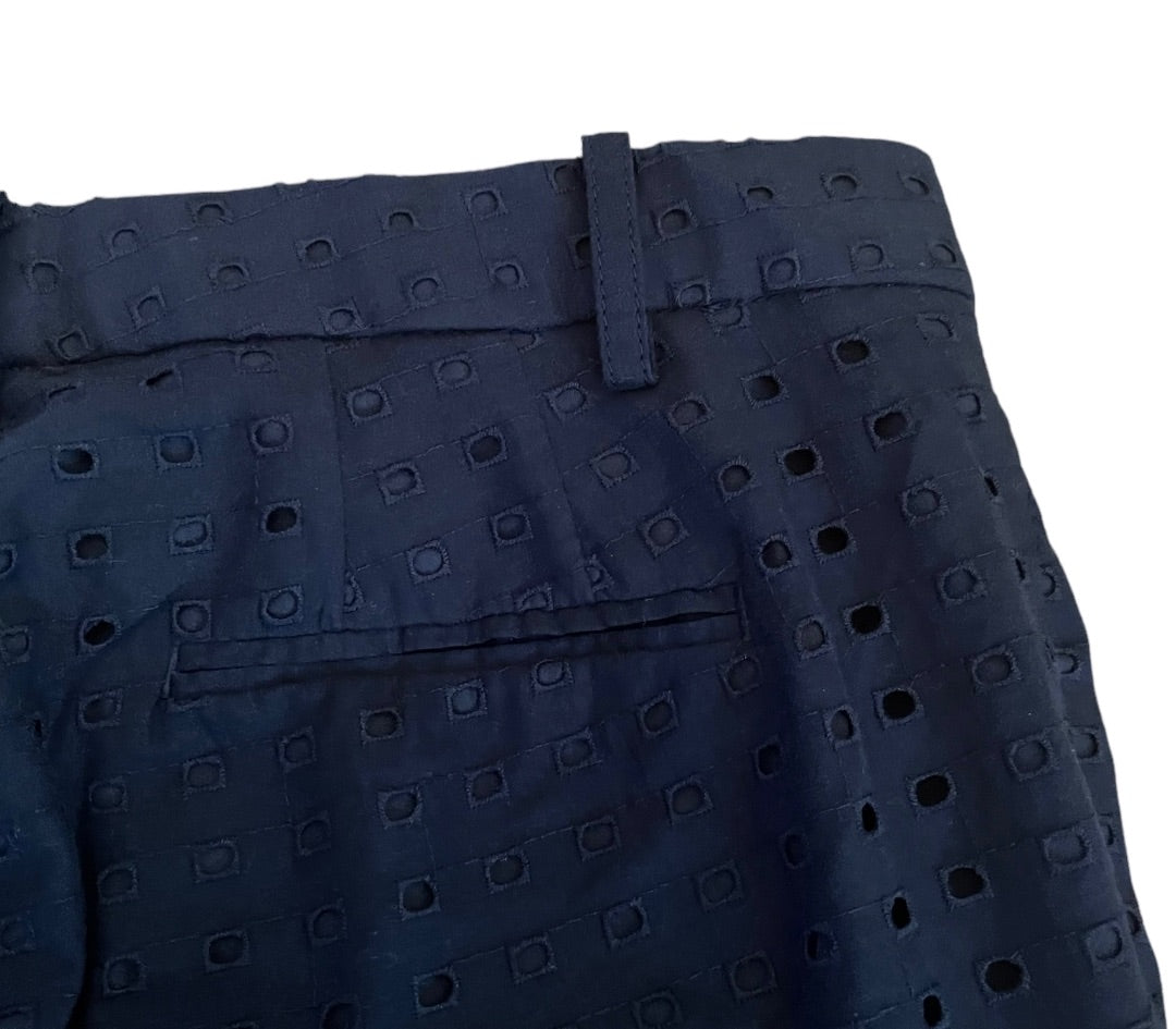 0P Ann Taylor Petites The Ankle Mid Rise Slim Leg Ankle Pants Eyelet Lined Womens Pants Navy