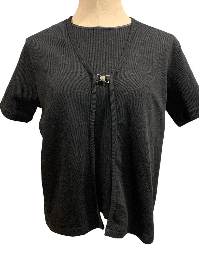 Large Carolyn Taylor Women's Black New Short Sleeve Pullover Cardigan Style Sweater