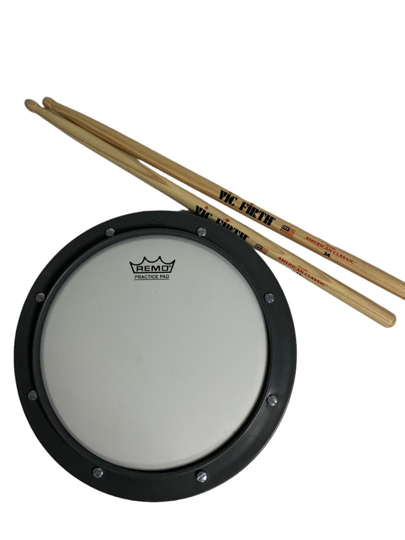 Remo Practice Drum Pad WC Firth Drumsticks 3A Hickory