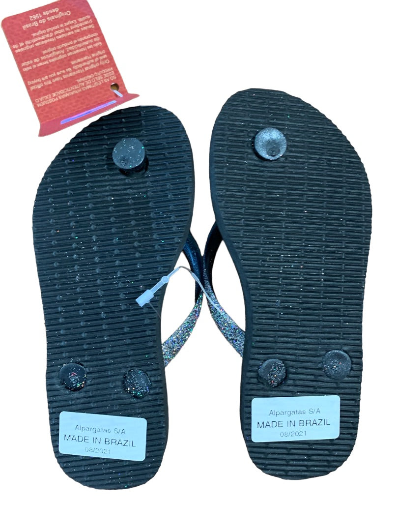 11/12C Havaianas Girls Black Dark Metallic Glitter New Flip Flops Sandals