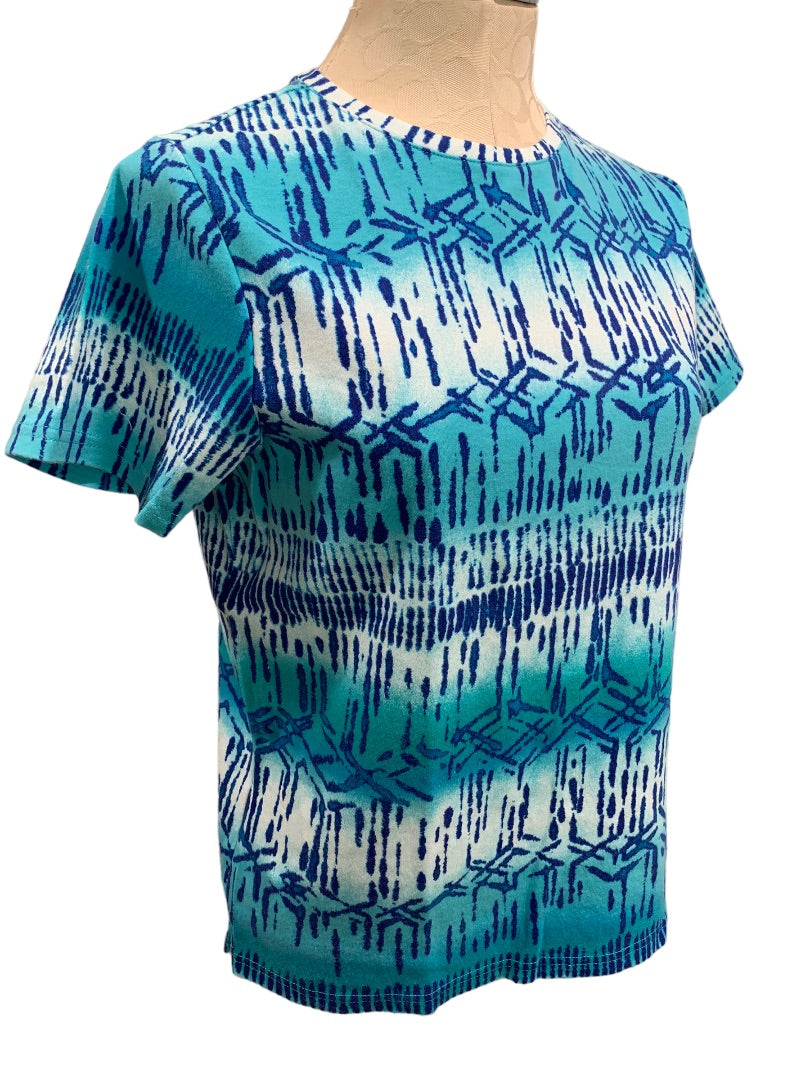 Medium Studio Works Women's Blue Pattern Short Sleeve Tshirt