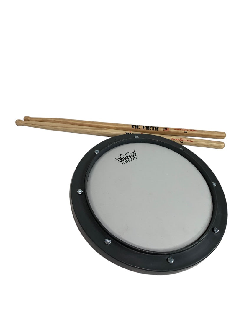 Remo Practice Drum Pad WC Firth Drumsticks 3A Hickory