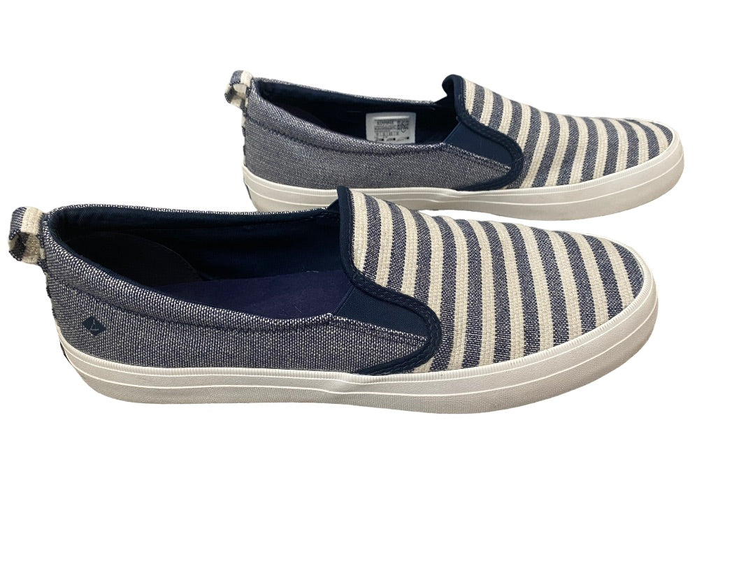 Size 12 Sperry Blue White Striped Slip On Sneakers Women's