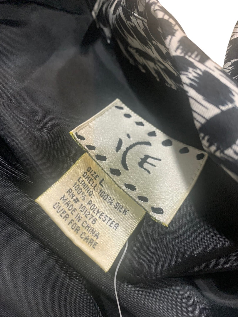 Large Ice Women's Silk Wrap Blouse Black White Print Lined