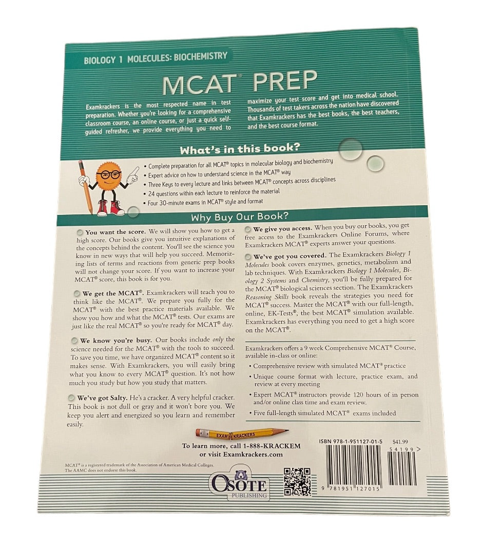 Examkrackers MCAT Biology 1 Molecules 11th Edition Biochemistry MCAT Preparation