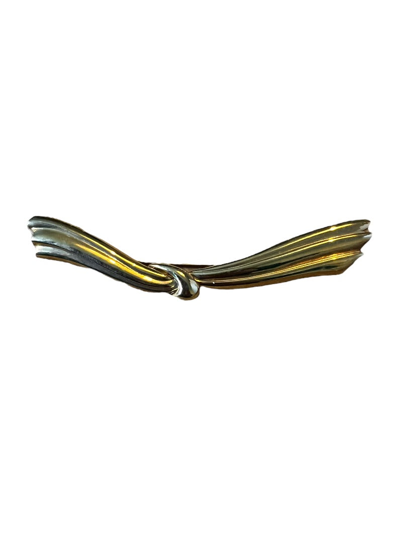 Monet Gold Tone Long Ribbon Brooch pin Knot Bow 4.25" x .50"
