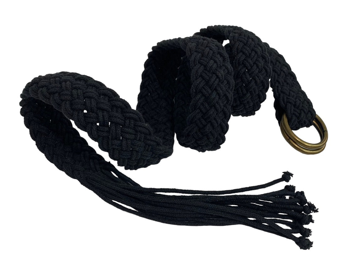 Size 14P Petite Women's Vintage Black Woven Belt Adjustable O-Ring to 44"