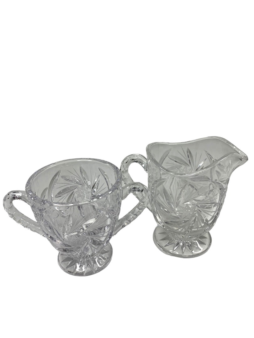 Vintage Clear Cut Pinwheel Crystal Footed Creamer and Sugar Bowl Set